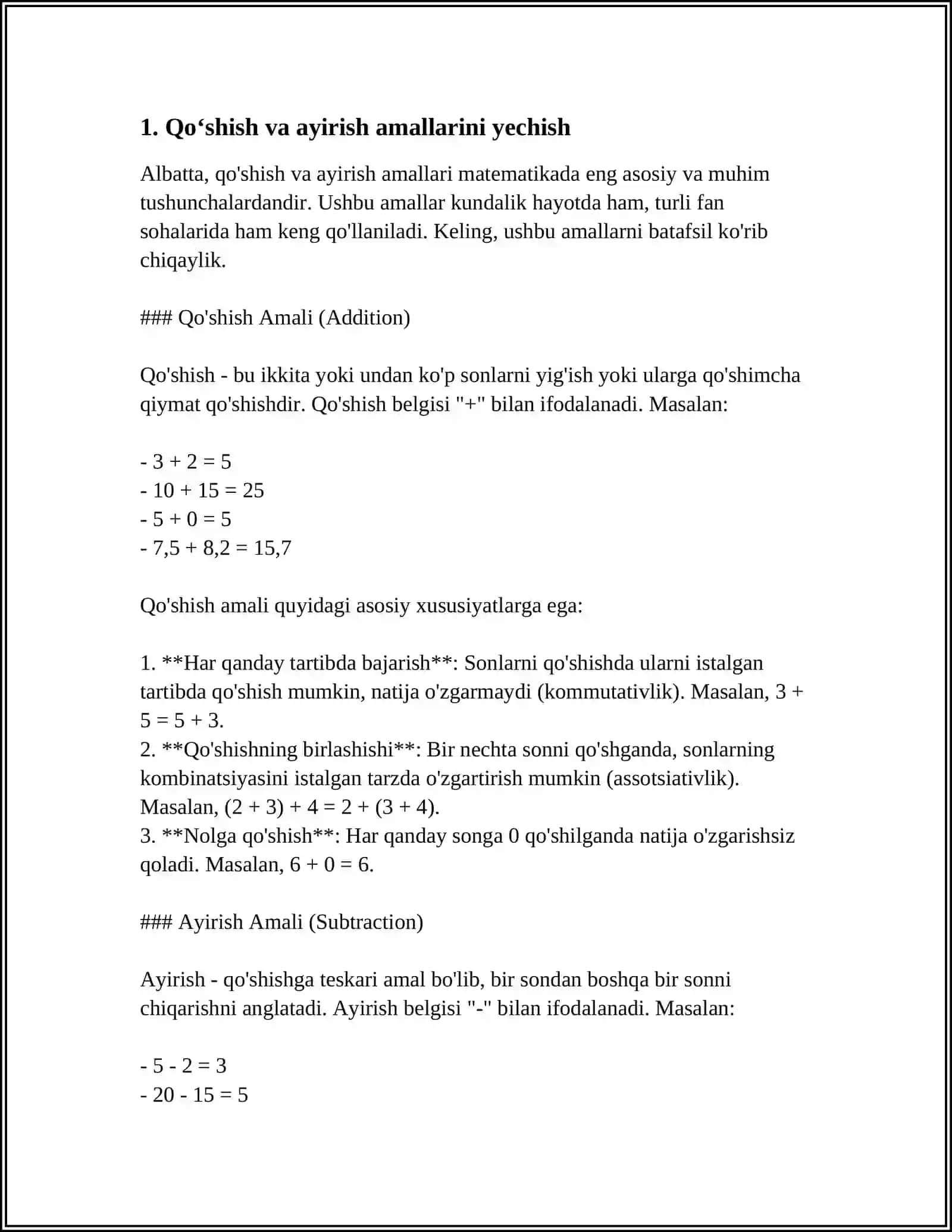 ARIFMETIK AMALLAR USTIDA MASALALAR YECHISH 3