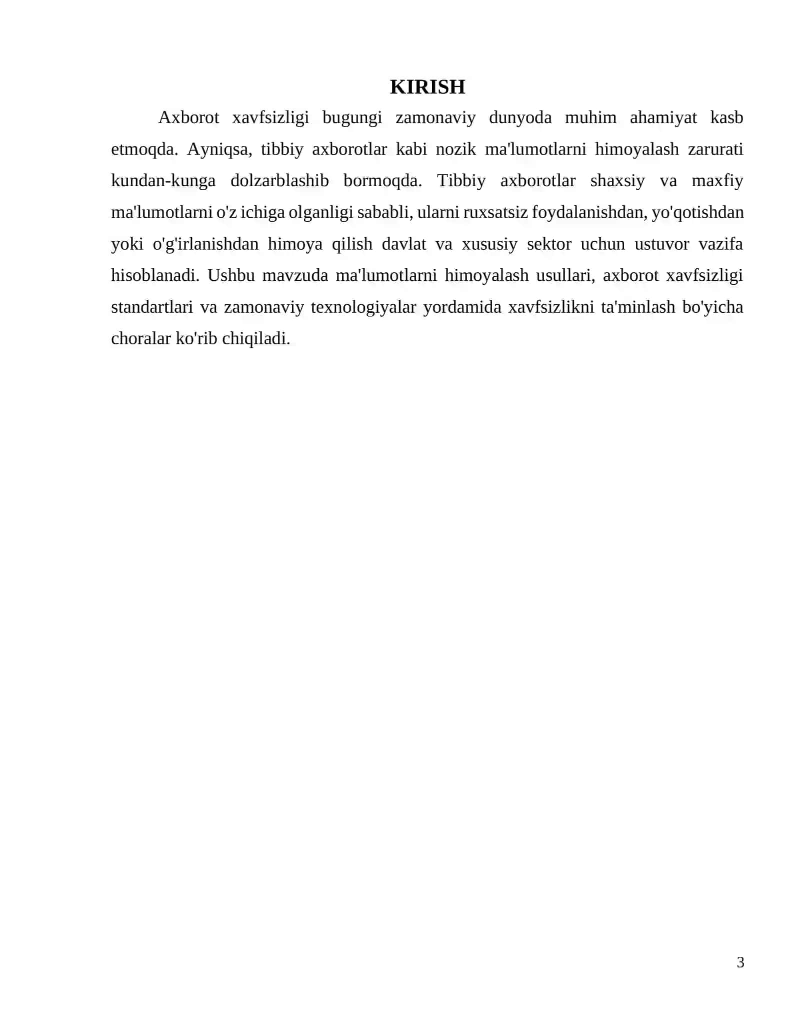 AXBOROT XAVFSIZLIGI.TIBBIY AXBOROTLARNI HIMOYALASH 3