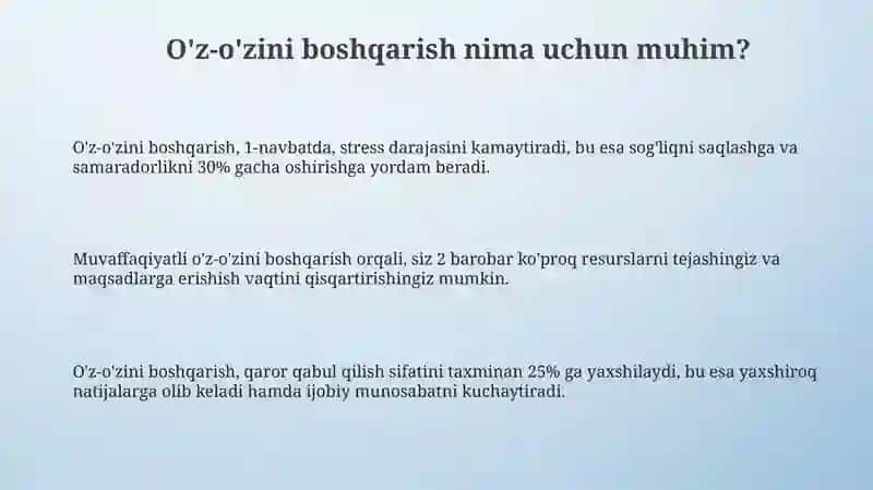 O'z o'zini boshqarish ko'nikmasini rivojlantirish yo'llari 3