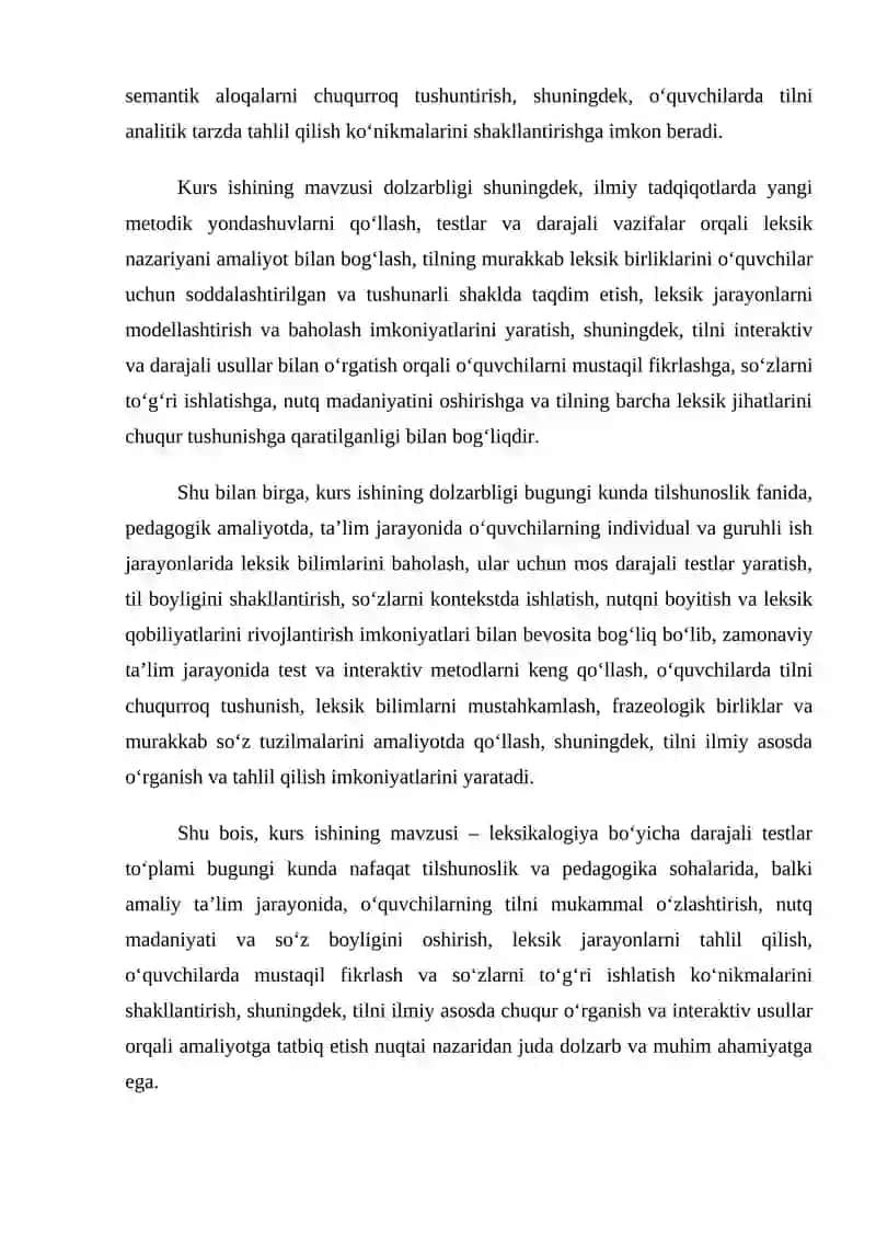 Leksikalogiya bo’yicha darajali tetslar toplami 3