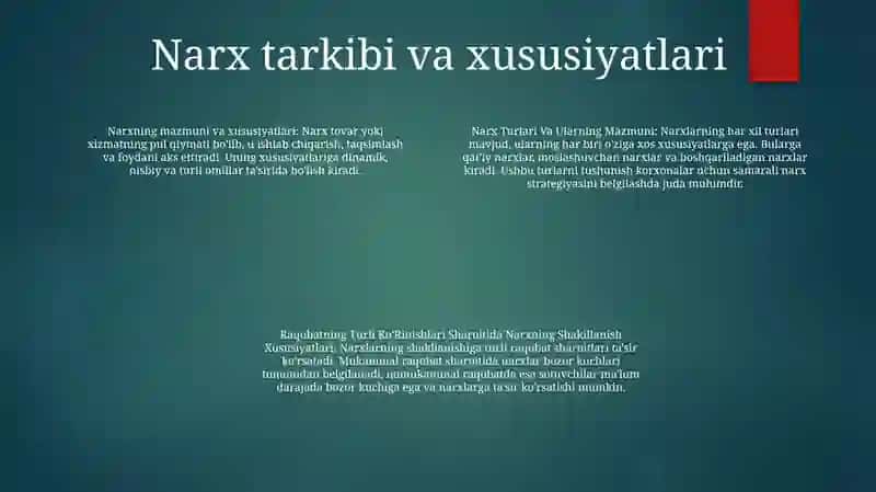 Narx Turlari Va Ularning Mazmuni, Raqobatning Turli Ko'Rinishlari Sharoitida Narxning Shakillanish Xususiyatlari 3