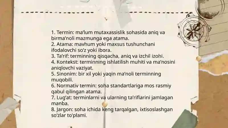 Mutaxassisligim haqida mikromavzu doirasida terminologik glossariy tayyorlash 3