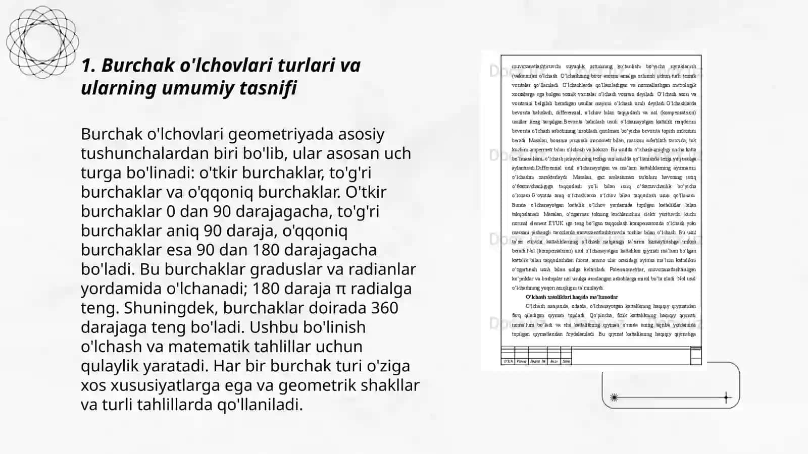 Burchak o'lchovlari turlari va ularning umumiy tasnifi 3