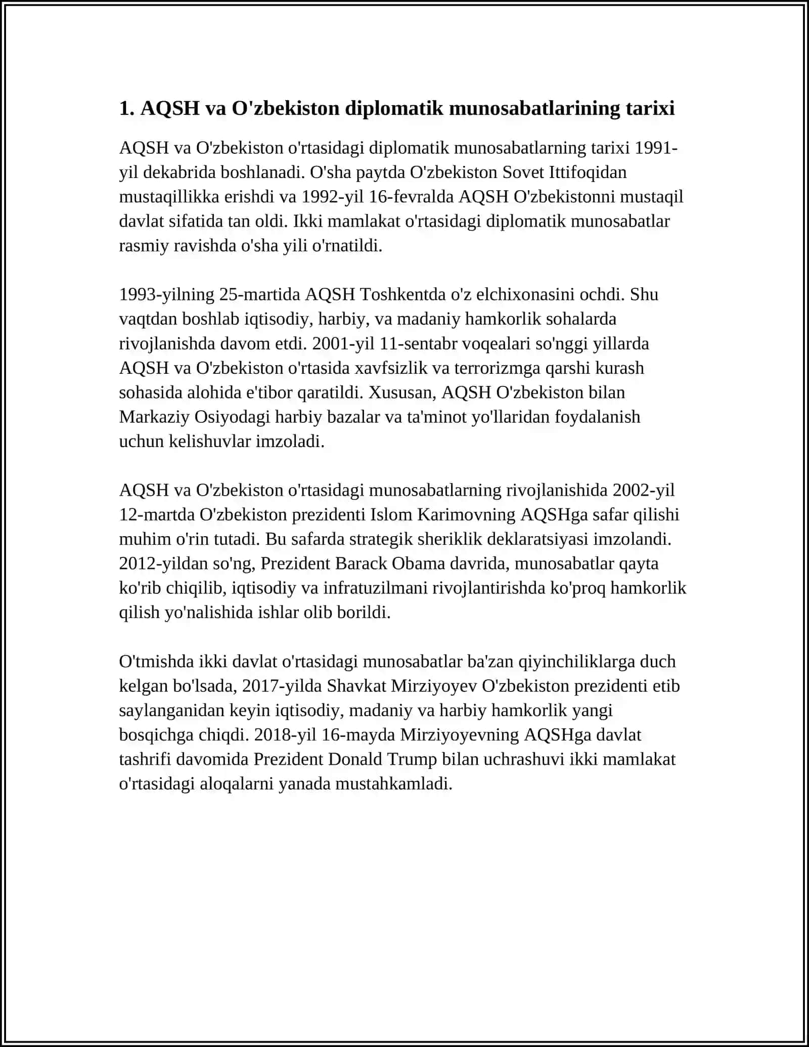 AQSH VA ÓZBEKISTONNING DIPLOMATIK ALOQALARI 3