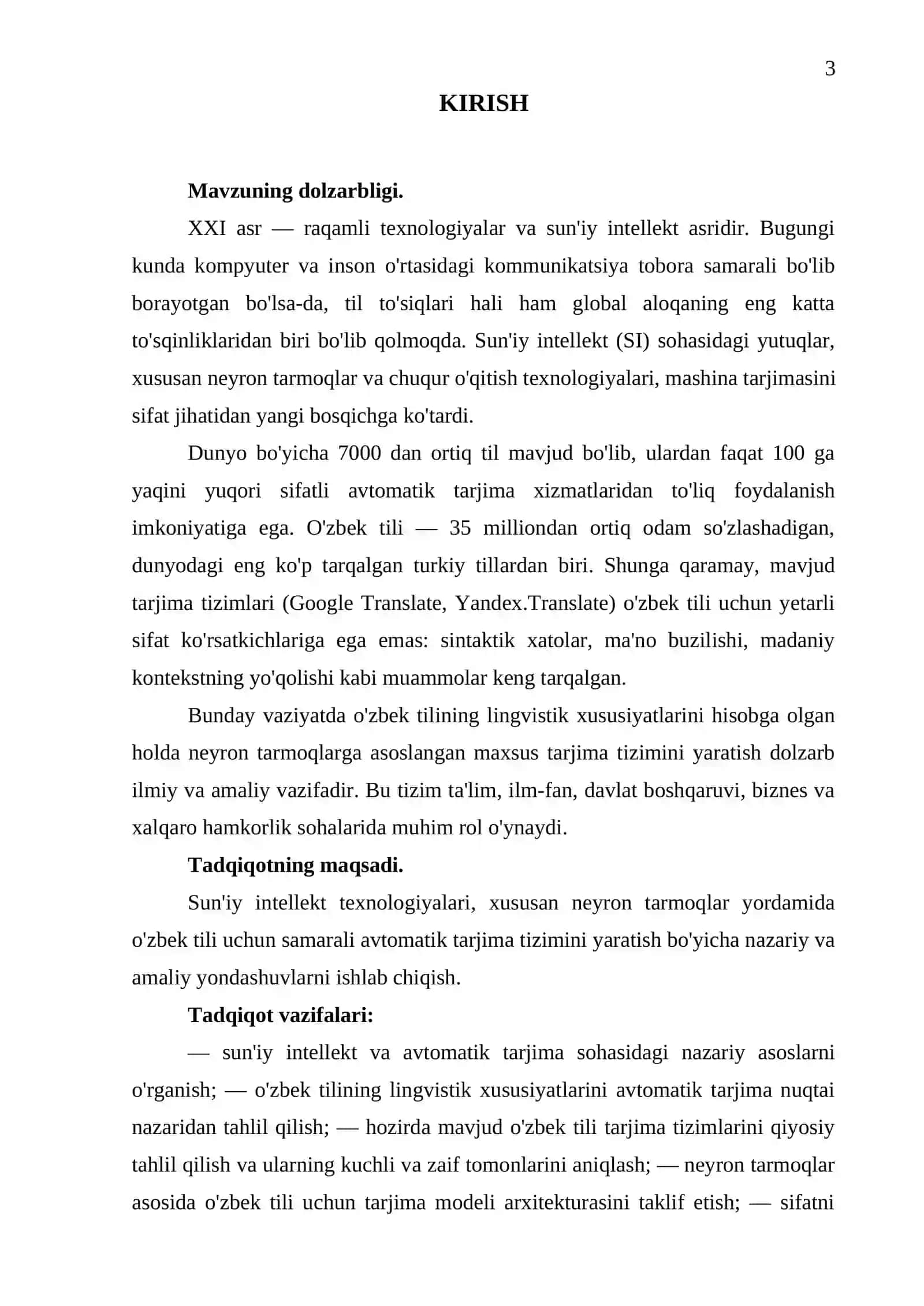 "SUN'IY INTELLEKT ASOSIDA O'ZBEK TILI UCHUN AVTOMATIK TARJIMA TIZIMINI ISHLAB CHIQISH" 3
