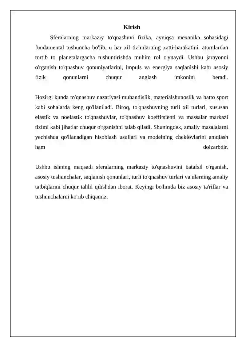 Sferalarning markaziy to'qnashuvi 3