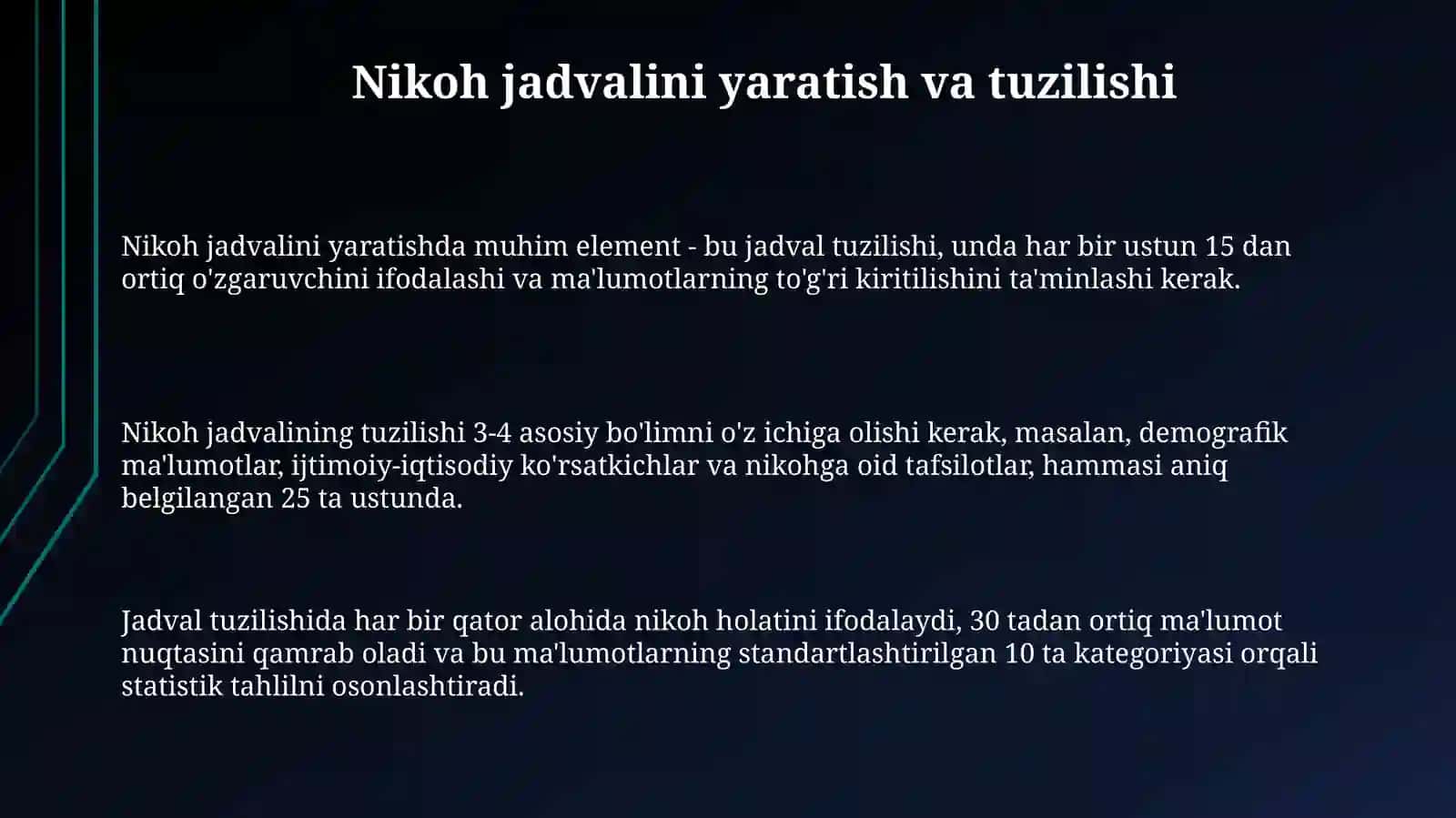 Nikoh jadvalini tuzish va uning tahlili 3
