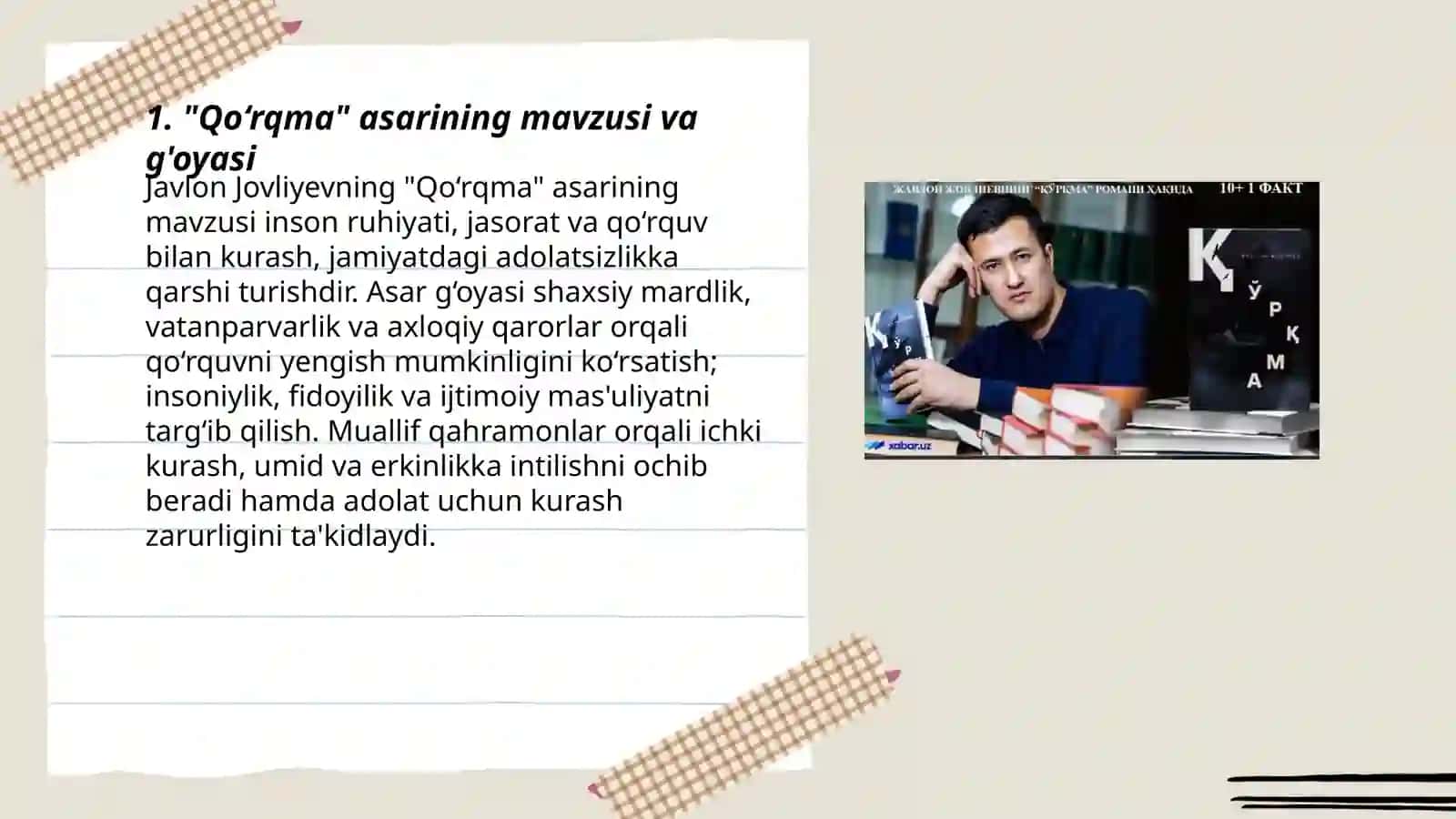 Javlon Jovliev "Qo‘rqma" asari 3
