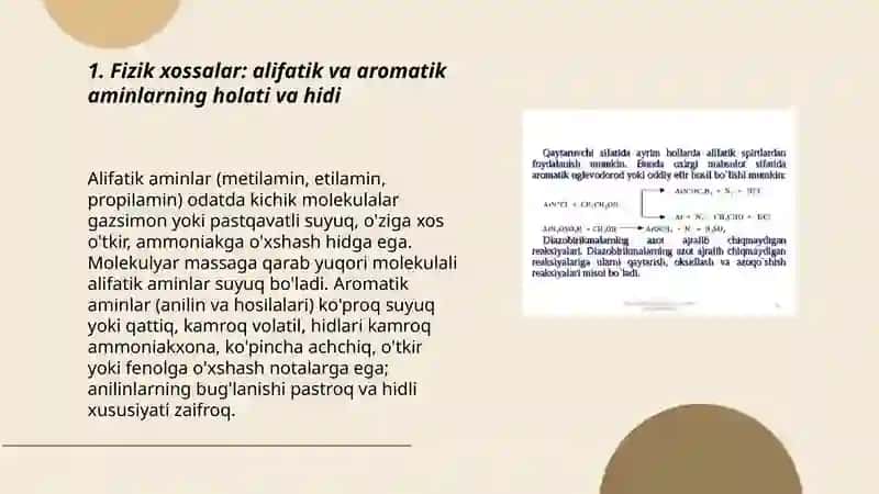 Alifatik va aromatik aminlarning asosiy xossalarini solishtirish 3