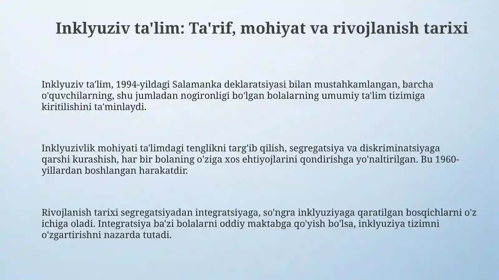 Inklyuziv ta'lim: Ta'riflar, tamoyillar va modellar 3