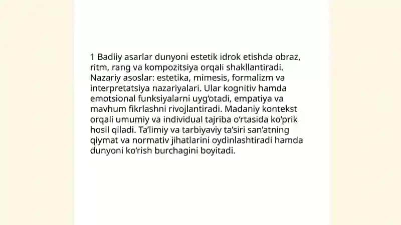 Badiiy asarlarining dunyoni estetik idrok etishda roli 3