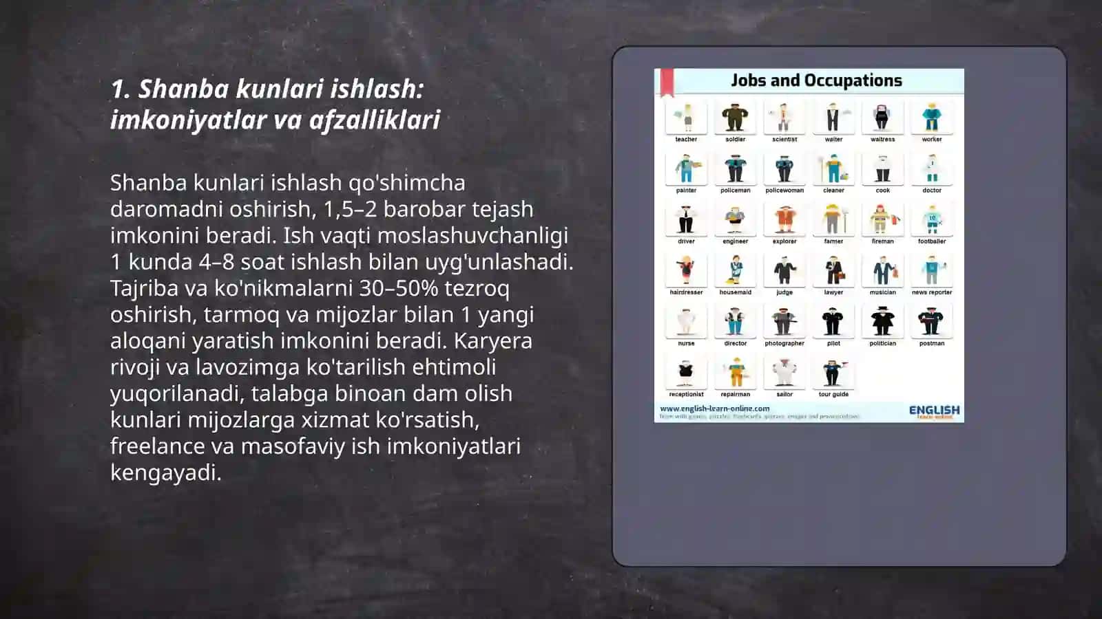 Shanba kunlari ishlash imkoniyatlari 3