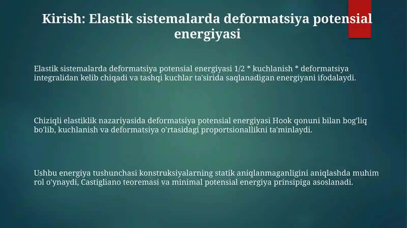 Elastik sistemalarda deformatsiyaning potentsial energiyasi 3