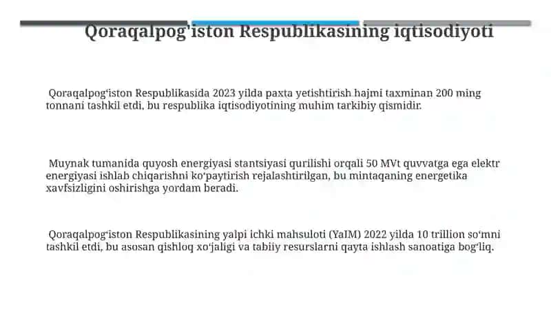 Qoraqalpog'iston Respublikasining iqtisodiyoti 3