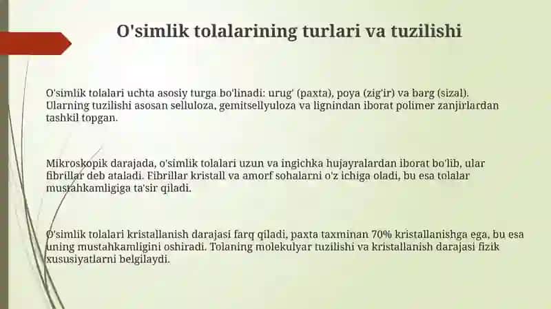 O'simlik Tolalari 3