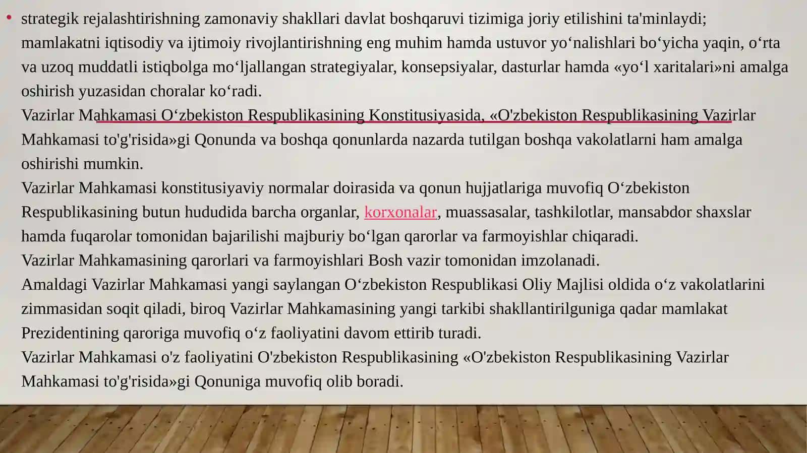 Vazirlar mahkamasi faoliyati to'g'risida 3