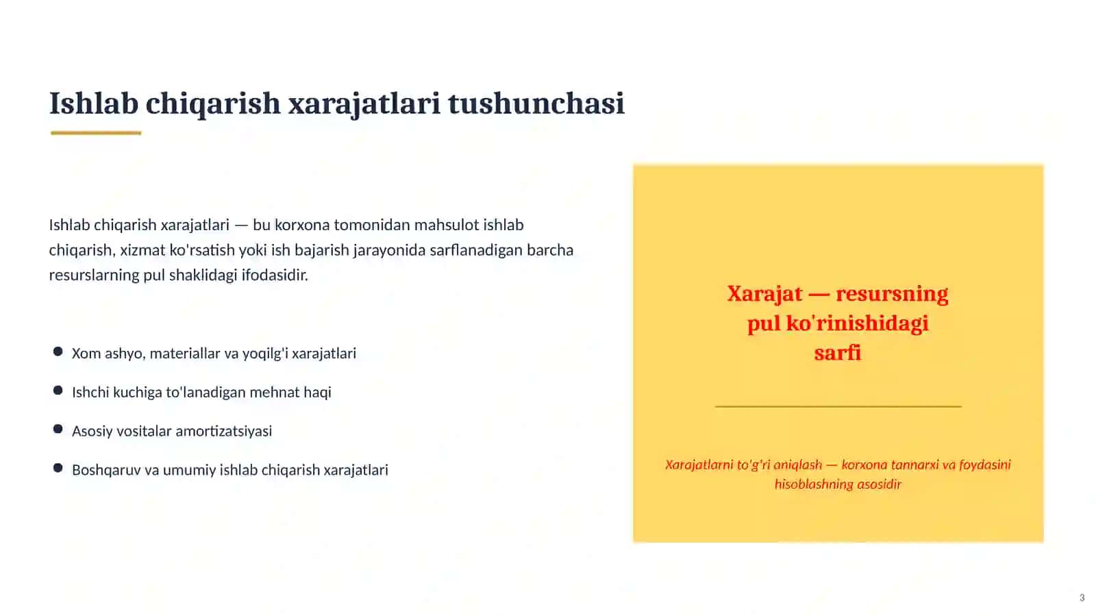 Ishlab chiqarish xarajatlari 3