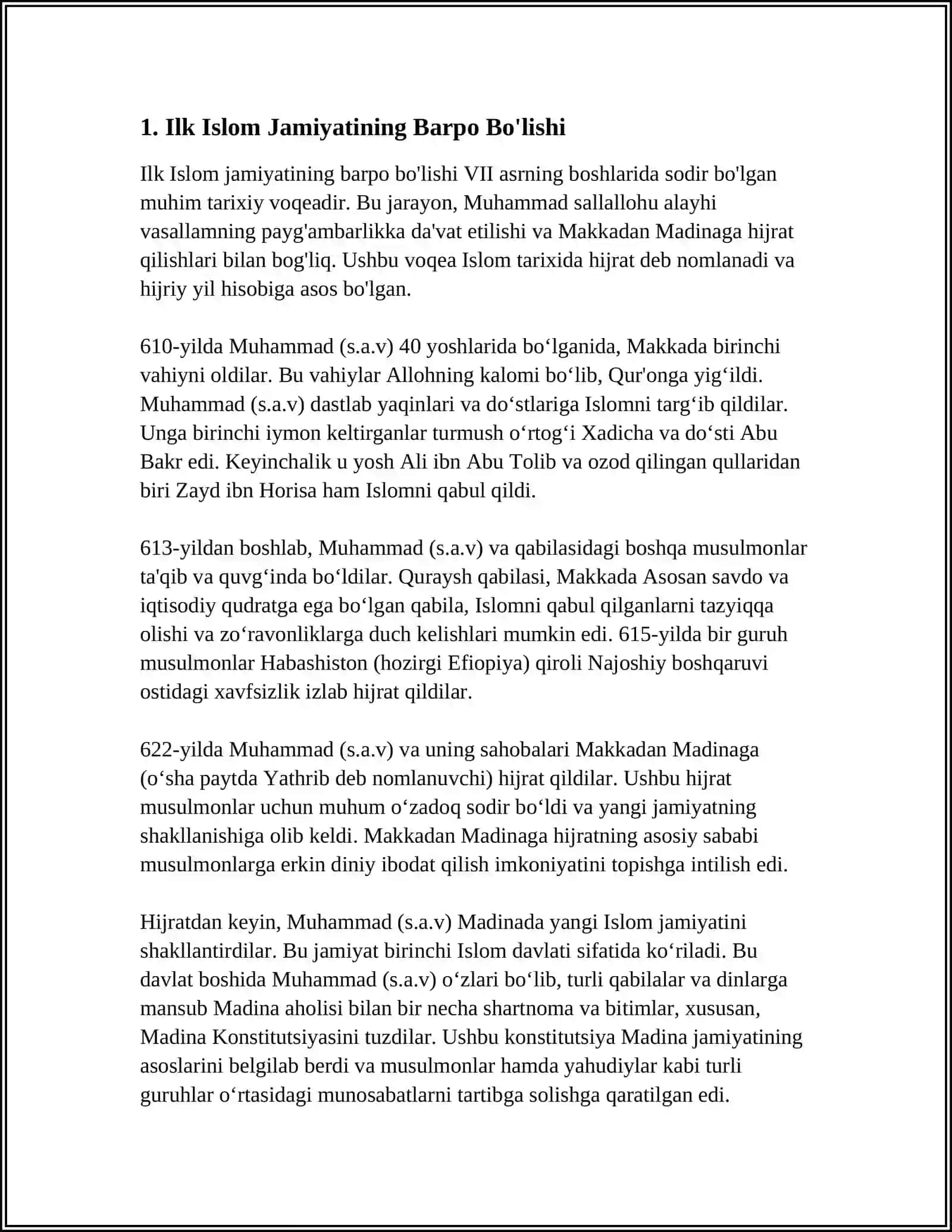 ILK ISLOM JAMIYATI, DINIYLIKDAN DUNYOVIYLIKKA O'TISH 3