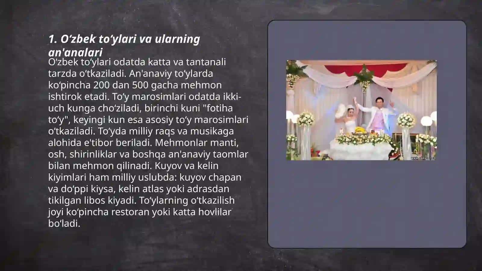 O‘zbek xalqining to‘ylari, marosimlari, uy-joylari bilan bog‘liq urf odatlari 3