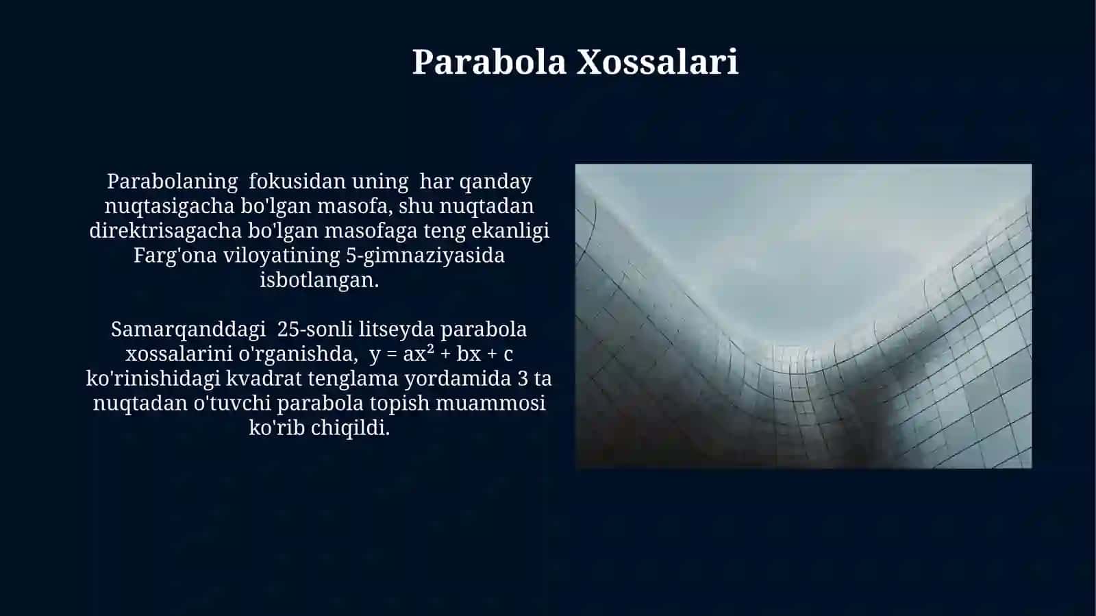 Parabola va uning kanonik tenglamasi 3