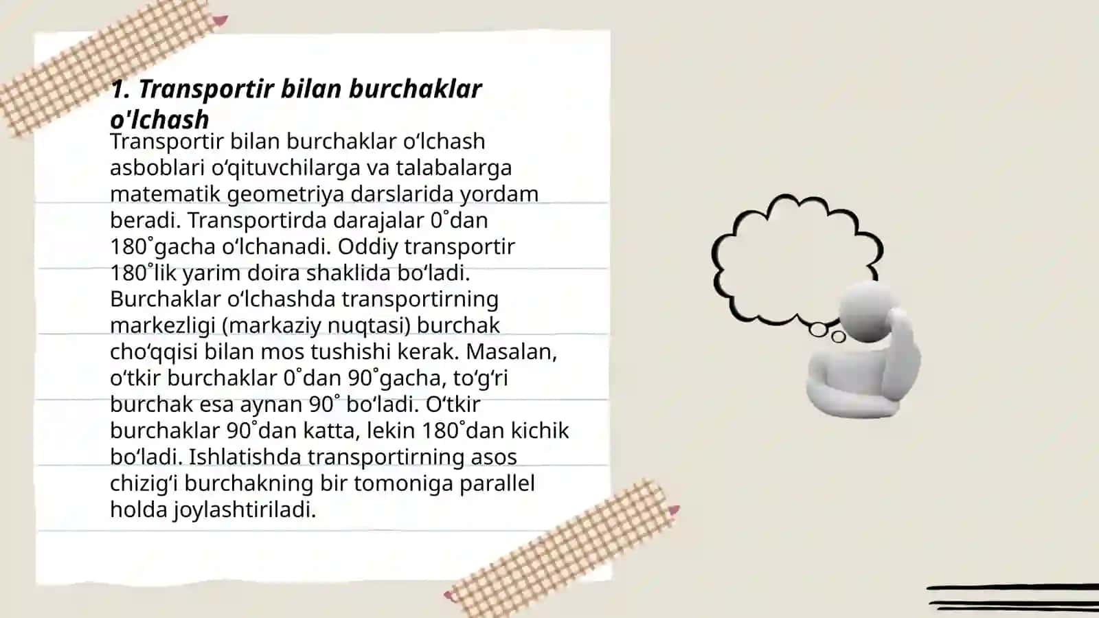 Transportir bilan burchaklar o'lchash 3
