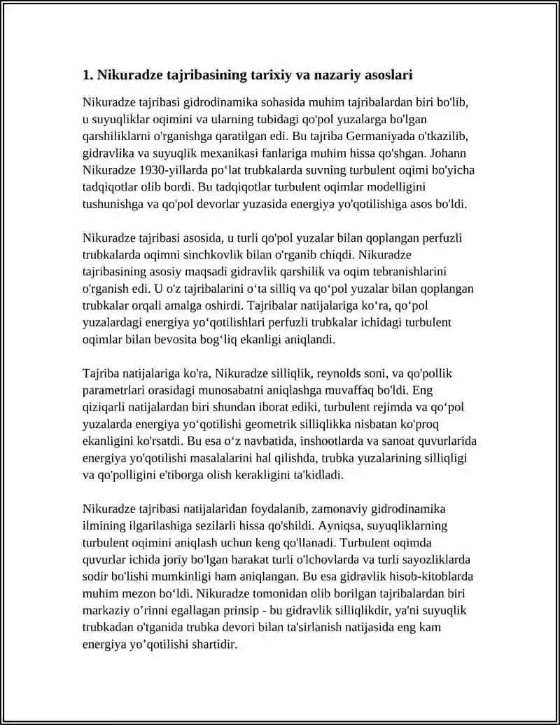 NIKURADZE TAJRIBASI VA GRAFIGI 3
