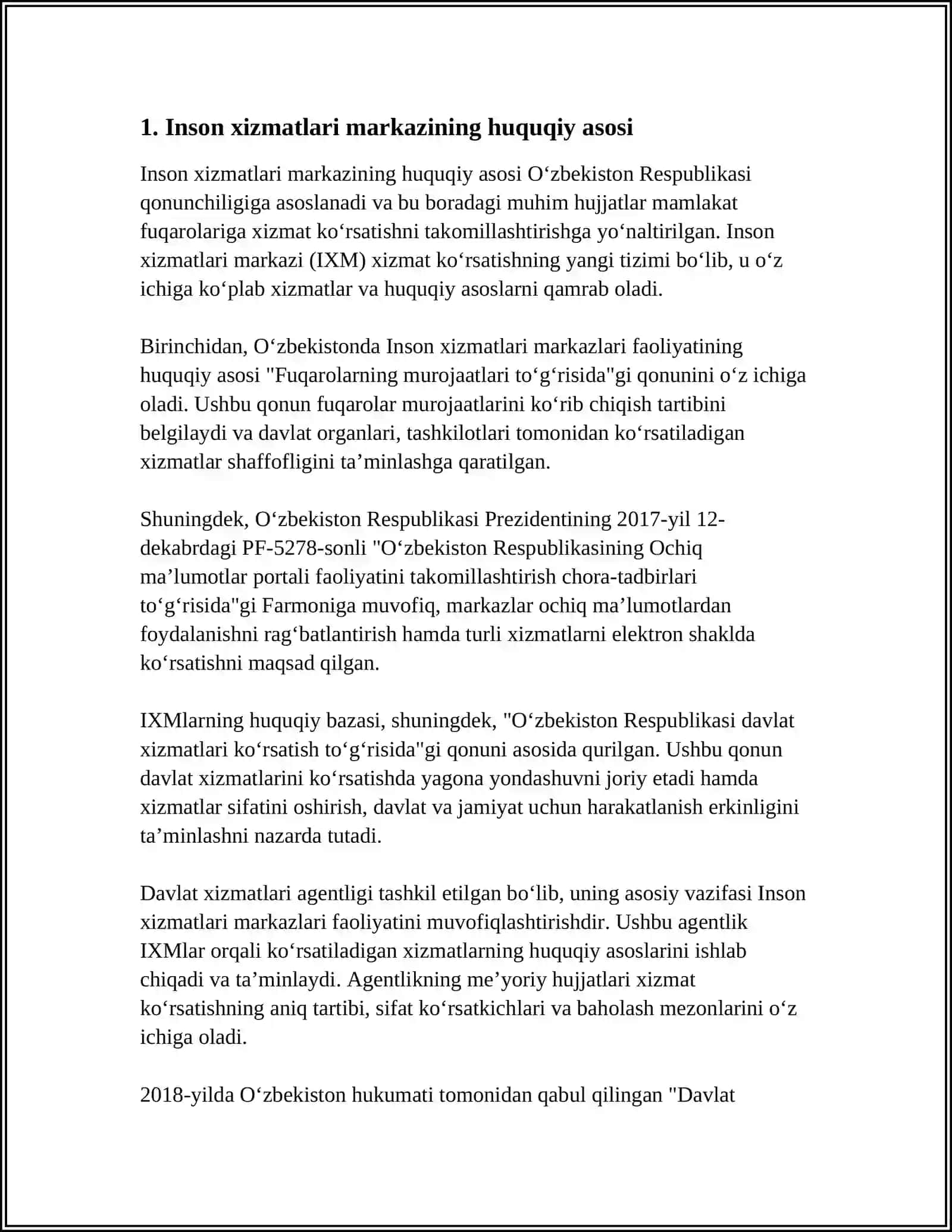 INSON XIZMATLARI MARKAZI TASHKIL ETISH TOʻGʻRISIDAGI HUQUQIY MEYORNI OʻRGANISH 3