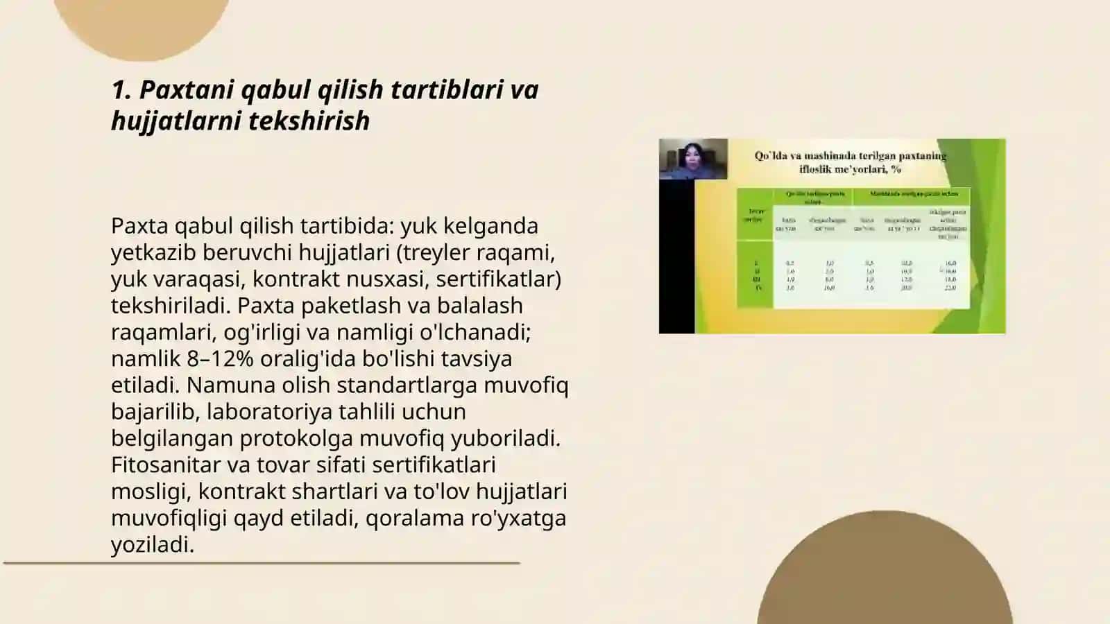 Paxtani qabul qilish, joylash va saqlash 3