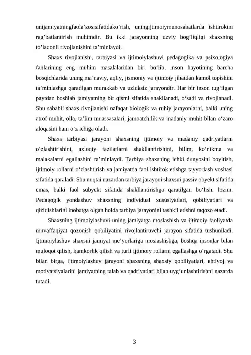 SHAXS RIVOJLANISHI TARBIYASI VA IJTIMOIYLASHUVI 3