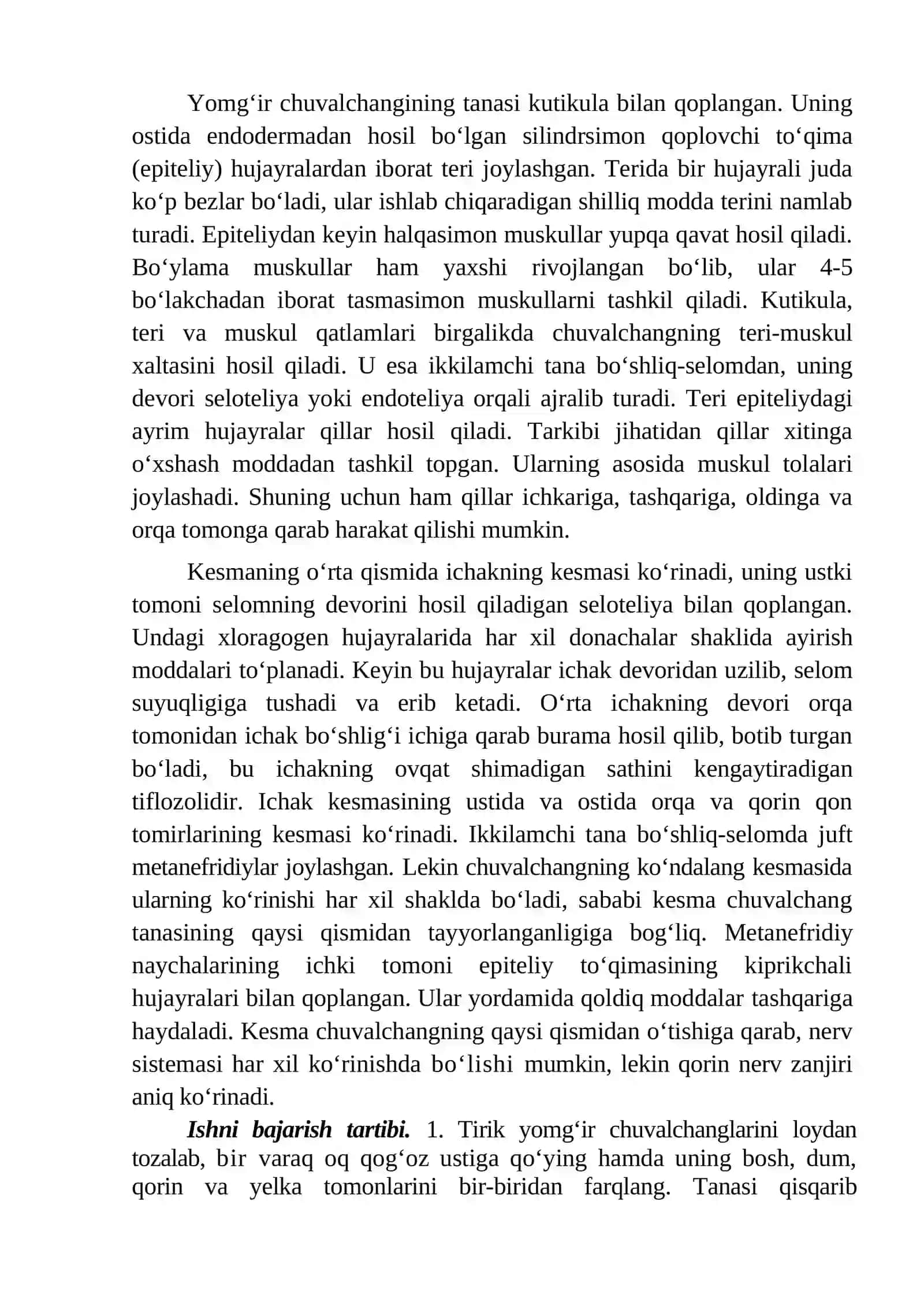 Yomg'ir chuvalchangining tashqi va ichki tuzilishi 3