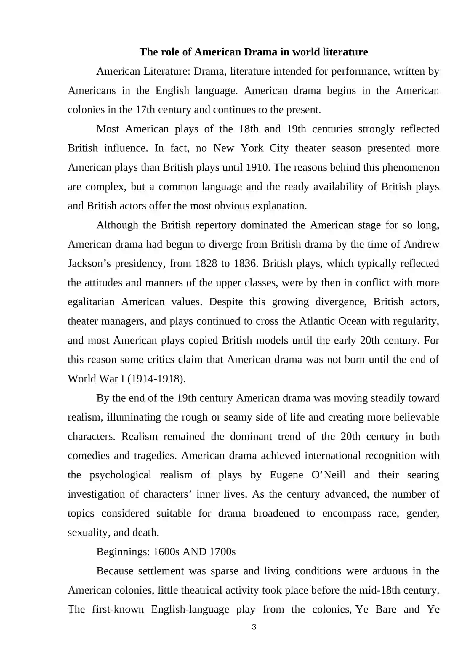 The role of American Drama in world literature kurs ishi 3