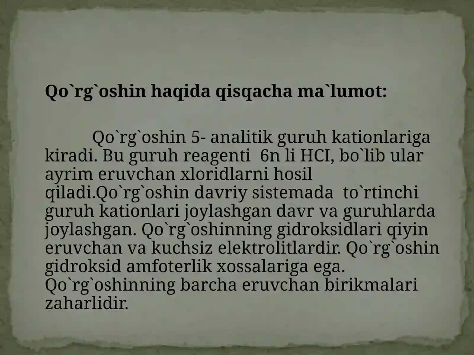 Qo'rg'oshinning analitik kimyosi 3