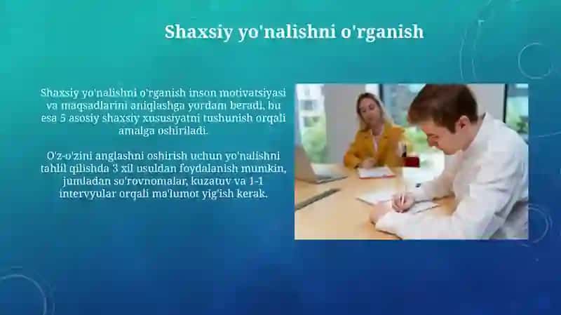 Shaxsiy yo'nalashni o'rganish 3
