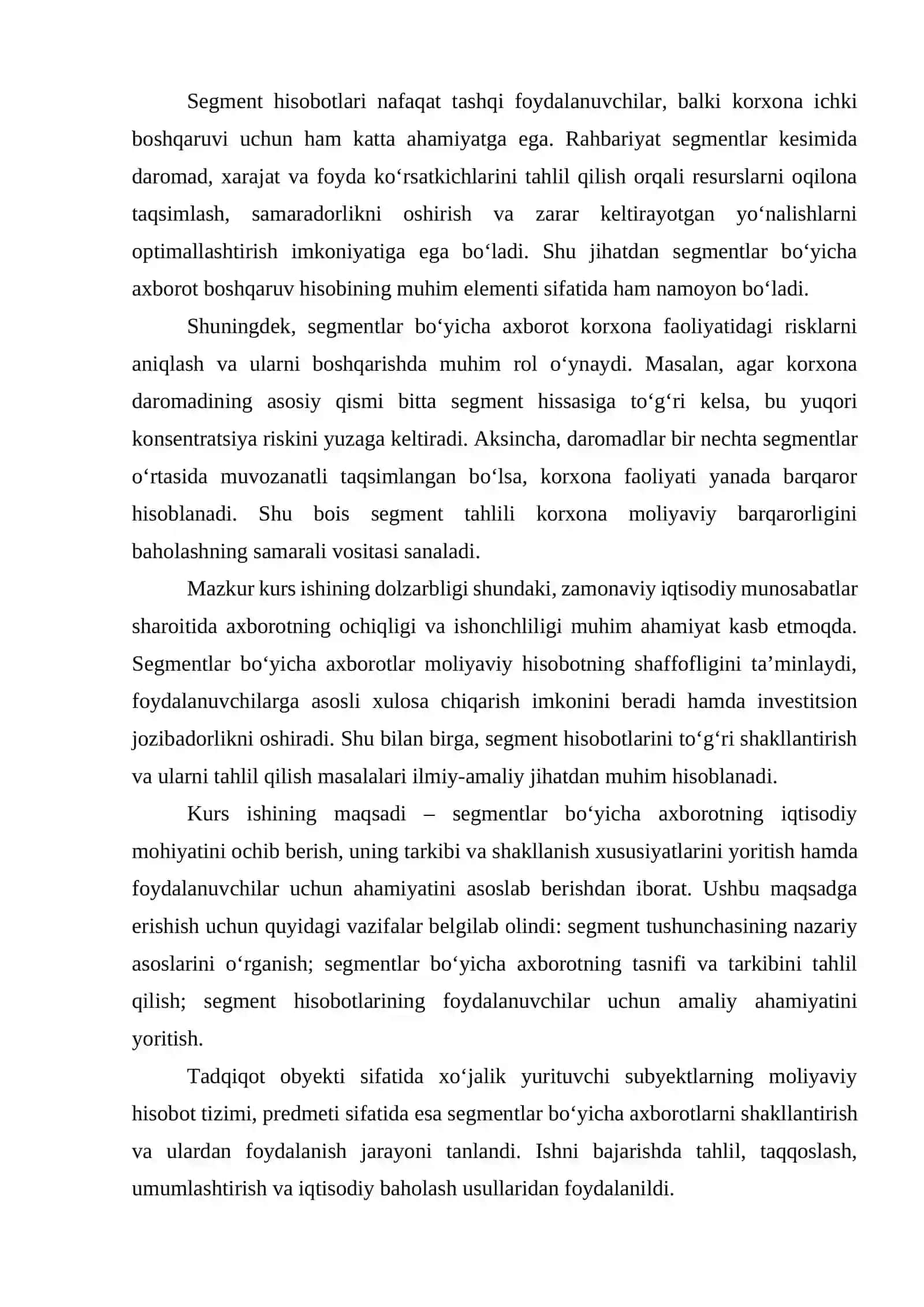 Segmentlar bo‘yicha axborotlarning foydalanuvchilar uchun ahamiyati 3