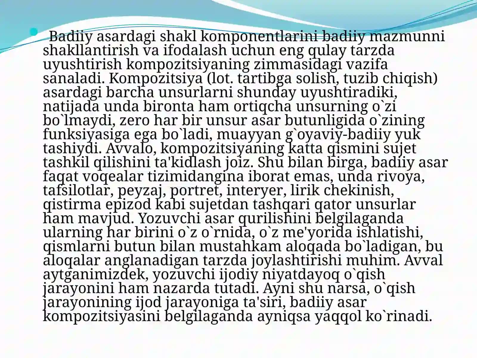 Badiiy asar kompozitsiyasi. Epik asar kompozitsiyasi 3