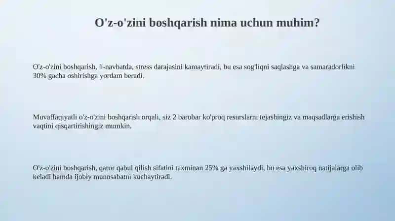 O'z-o'zini boshqarish ko'nikmalari 3