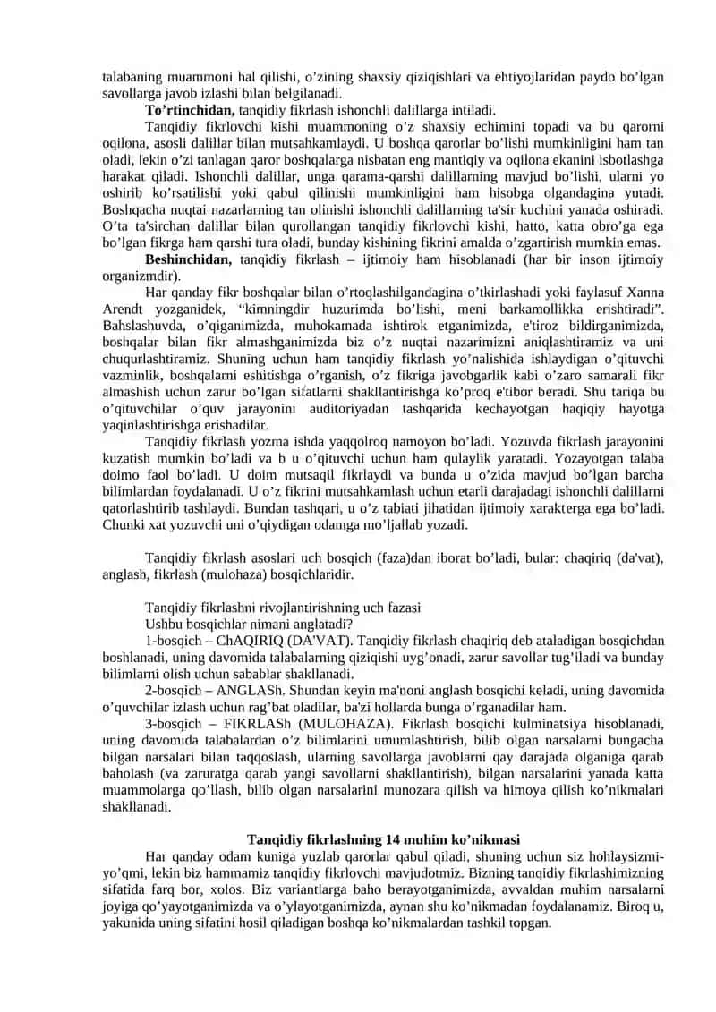 Tanqidiy fikrlash 3