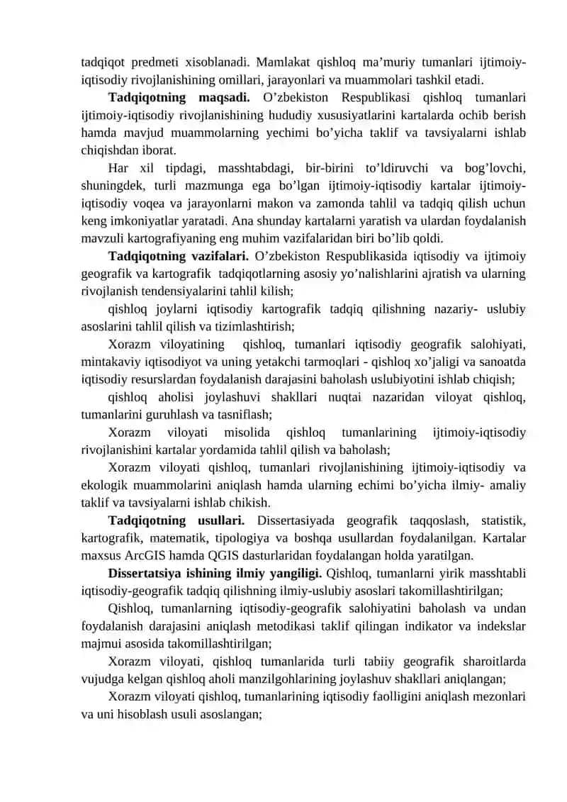 "QISHLOQ, MA’MURIY TUMANLARNING YIRIK MASSHTABLI IJTIMOIY-IQTISODIY KARTALARINI TUZISH" 3