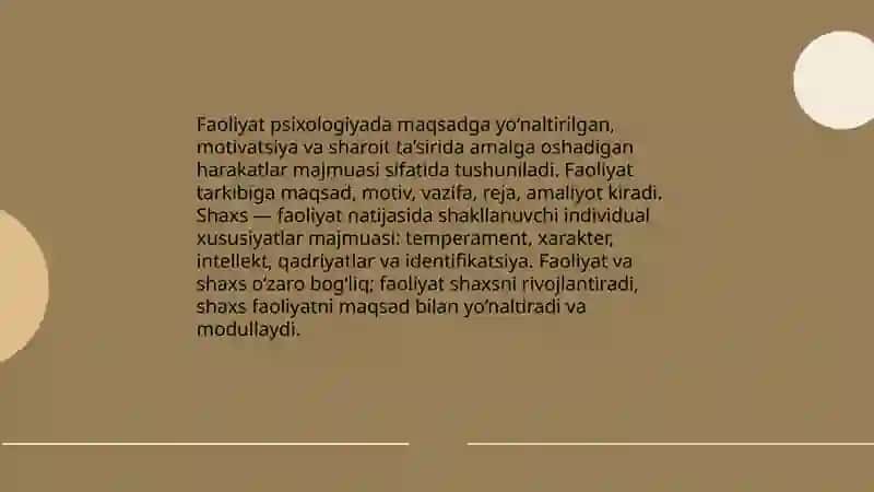 Faoliyatning psixologik talqini. Shaxs 3