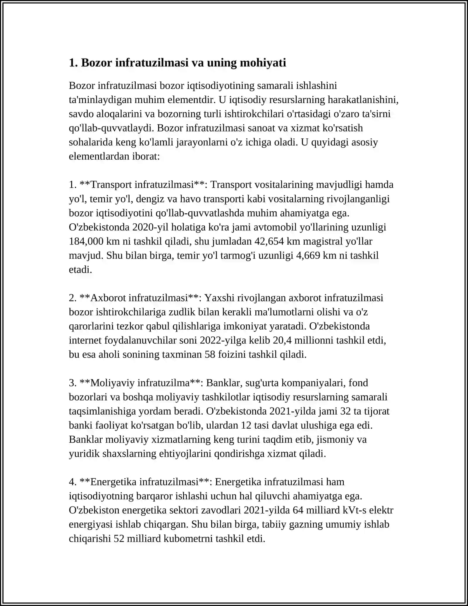 BOZOR INFRATUZILMASI FAOLIYATI UYGUNLIGINI TA'MINLASH VA RIVOJLANTIRISHNING ASOSIY YO'NALISHLARI 3