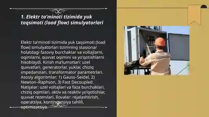 Elektr taminoti tizimida qoʻllanuvchi simulyatorlar 3