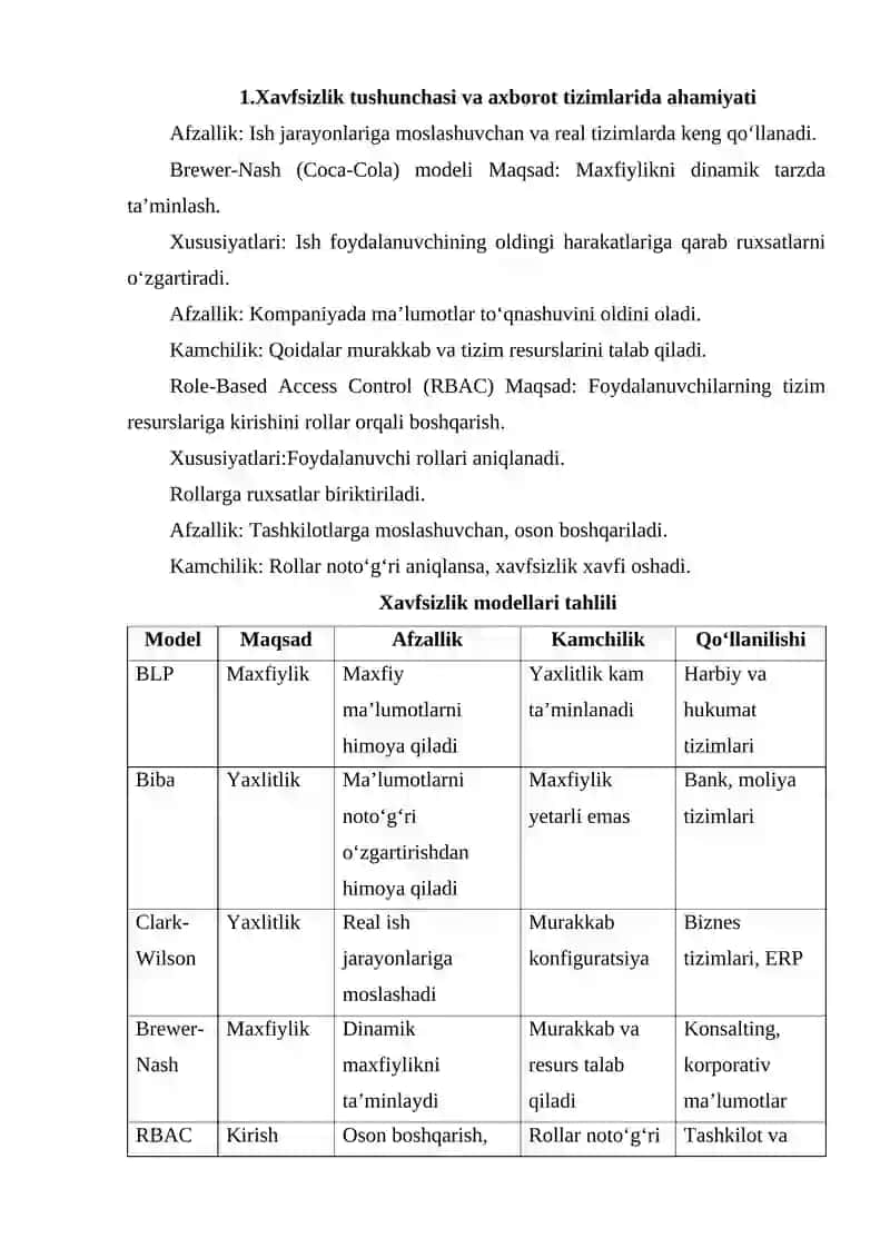 XAVFSIZLIK MODELLARI TAHLILI 3