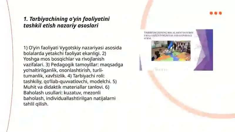 Tarbiyachining o’yin faoliyat mashgulotlarini tashkil qilishdagi kompetentligi 3