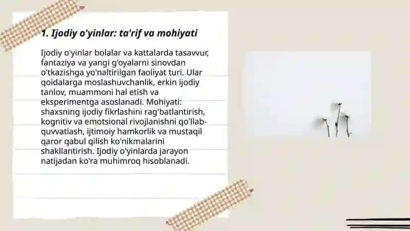 Ijodiy o'yinlar va ularning mazmuni 3