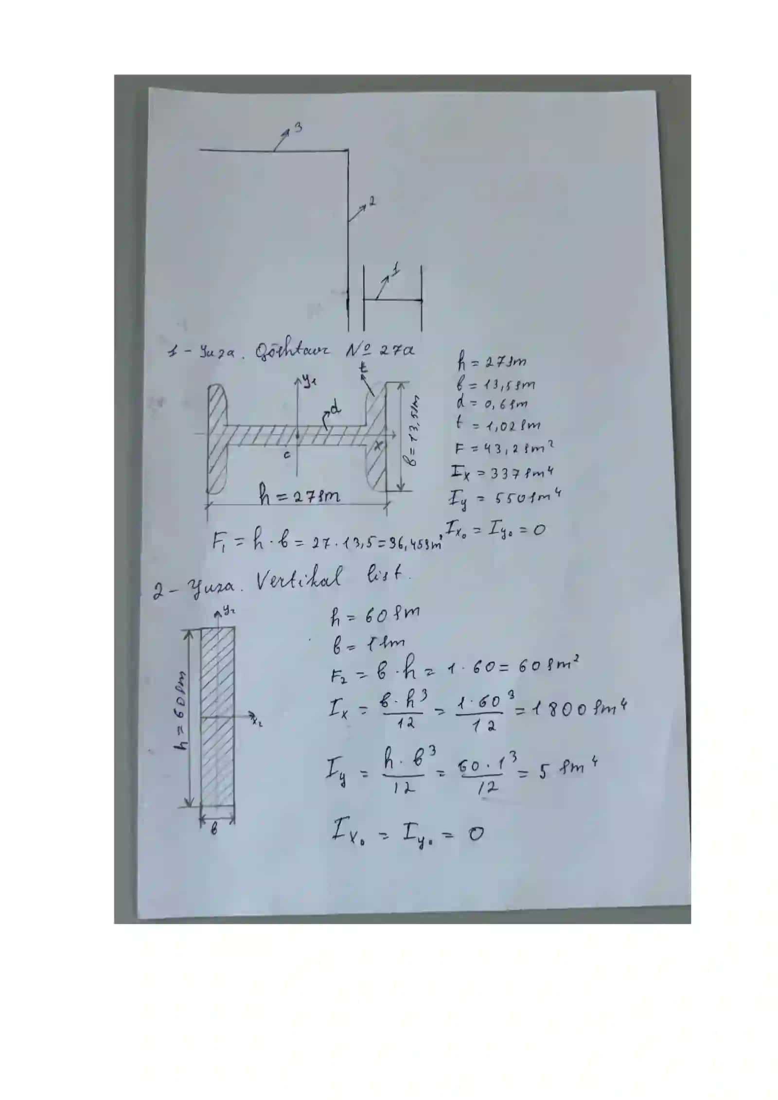 hisob girafik ishi. nosmetrik kesimlarni kesimini aniqlash. 3