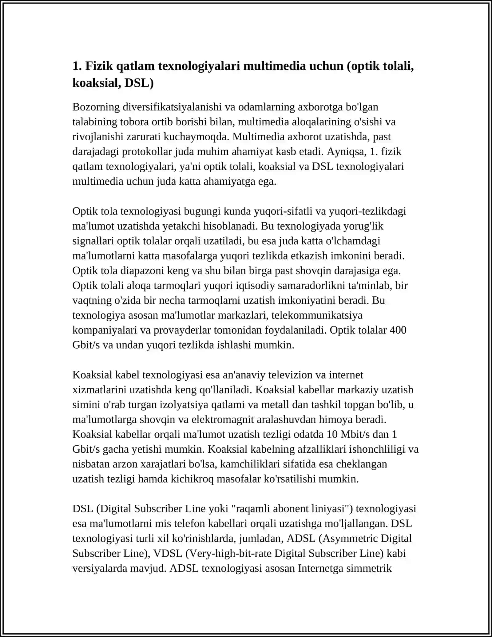 MULTIMEDIA ALOQA TARMOQLARI UCHUN PAST DARAJADAGI PROTOKOLLAR 3