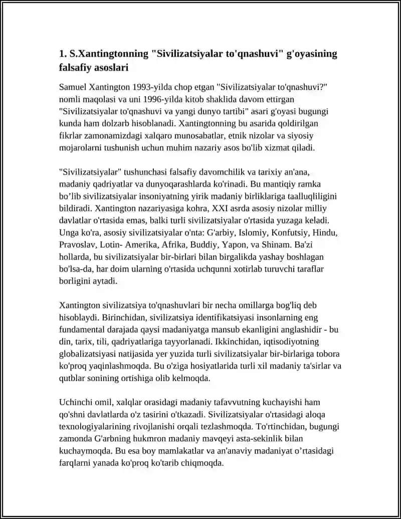 S.Xantingtonning "Sivilizatsiyalar to'qnashuvi" 3