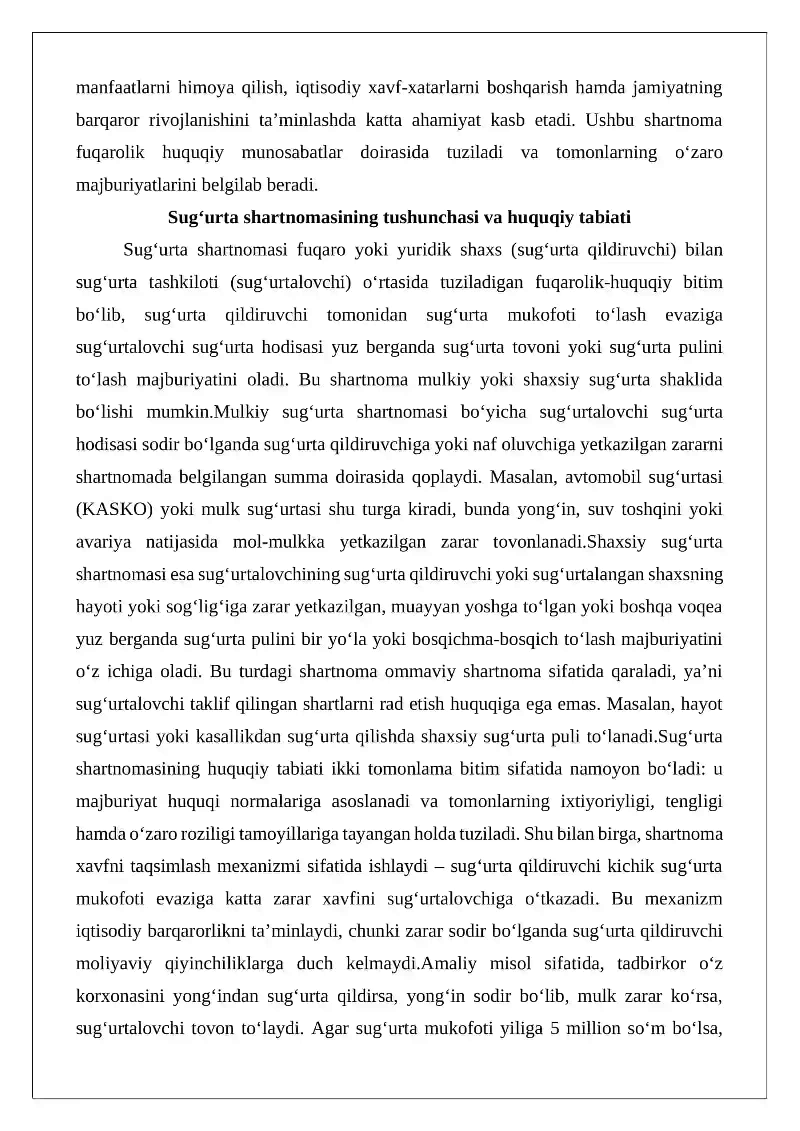 Sug‘urta shartnomasida sug‘urta hodisasi va sug‘urta to‘lovi 3