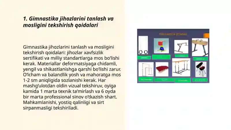 Gimnastika jihozlar, kiyimlardan foydalanish qoidalari 3