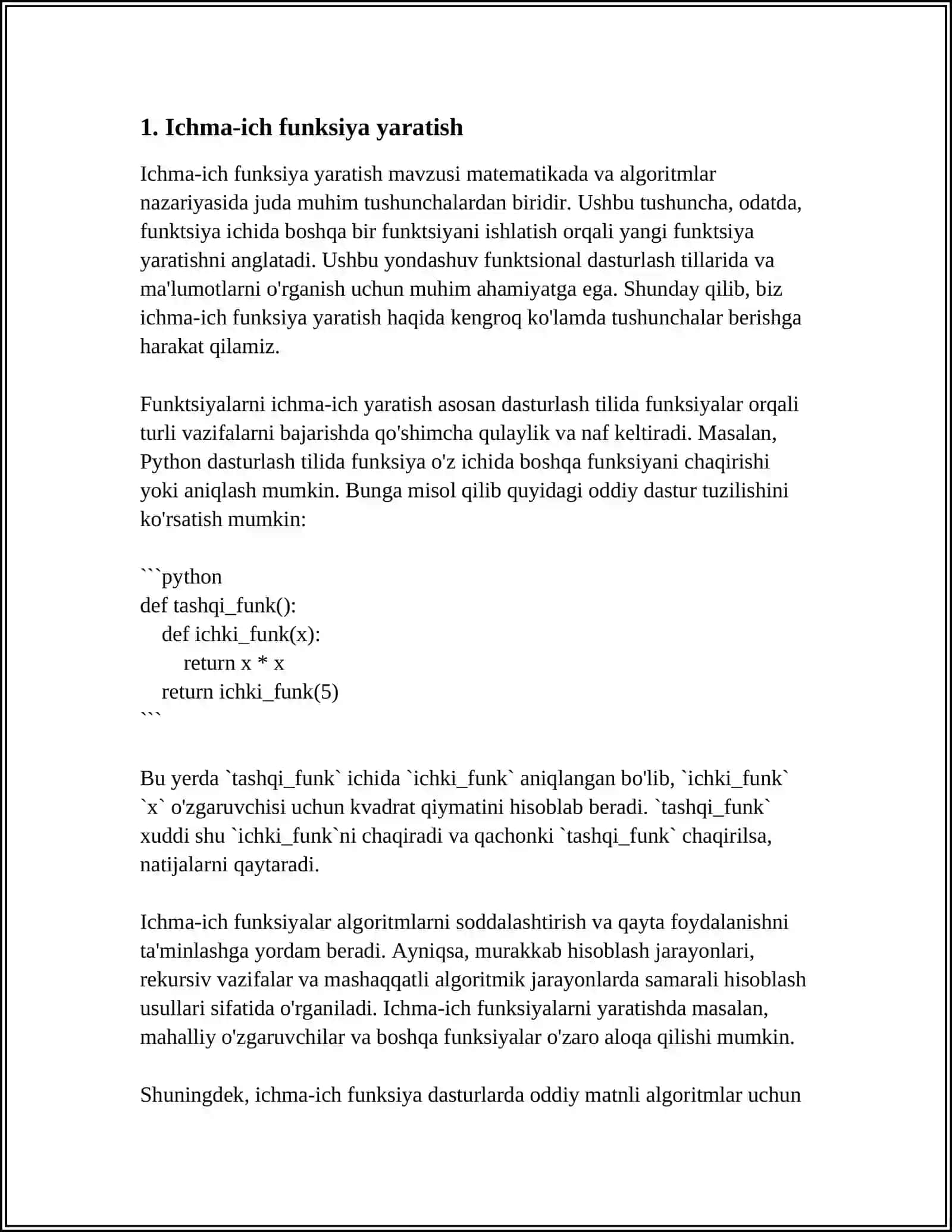 PYTHONDA FUNKSIYALARNING ICHMA-ICH JOYLASHISHI VA ULARNING QÒLLANILISHI 3